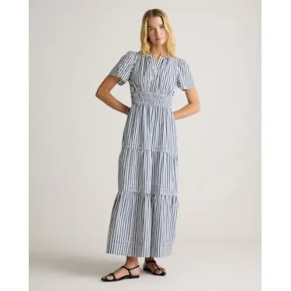 Quince | Dresses | Quince Women Cotton Poplin Tiered Maxi Dress Hudson  Stripe Basic Sleeved L | Poshmark